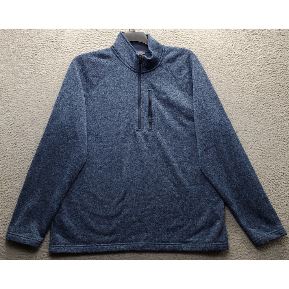 Eddie Bauer Golf Sweater Mens XL Blue Knit Fleece Performance Quarter Zip EUC